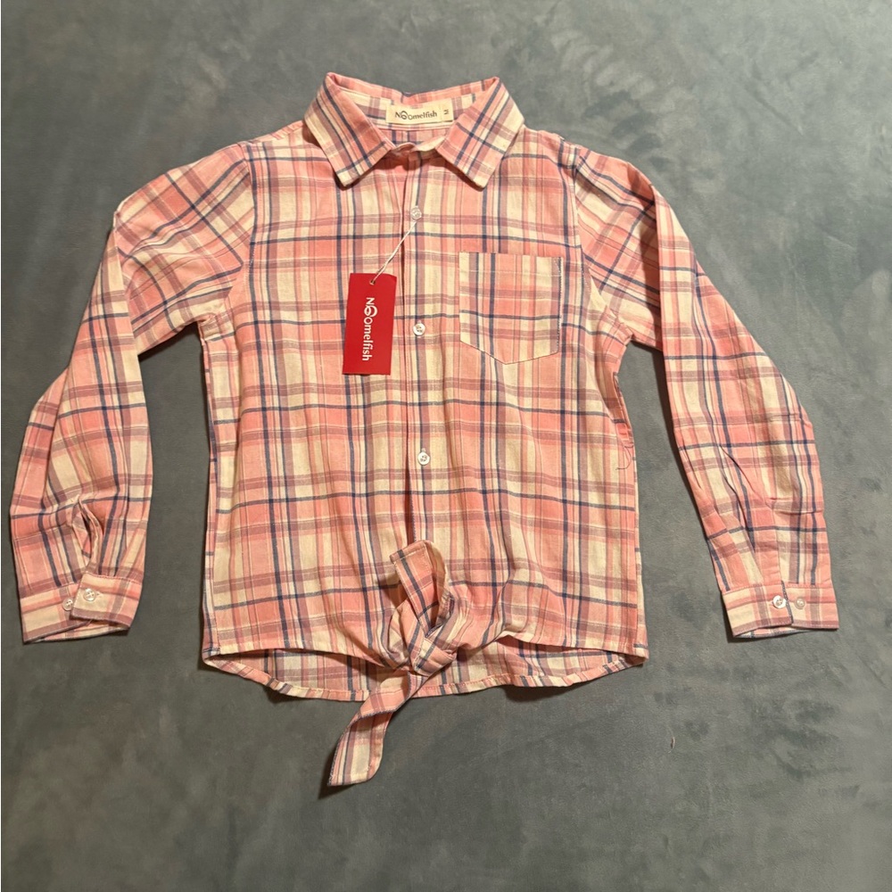Noomelfish Girls Long Sleeve Button Down Shirt Tie Front Blouse Top